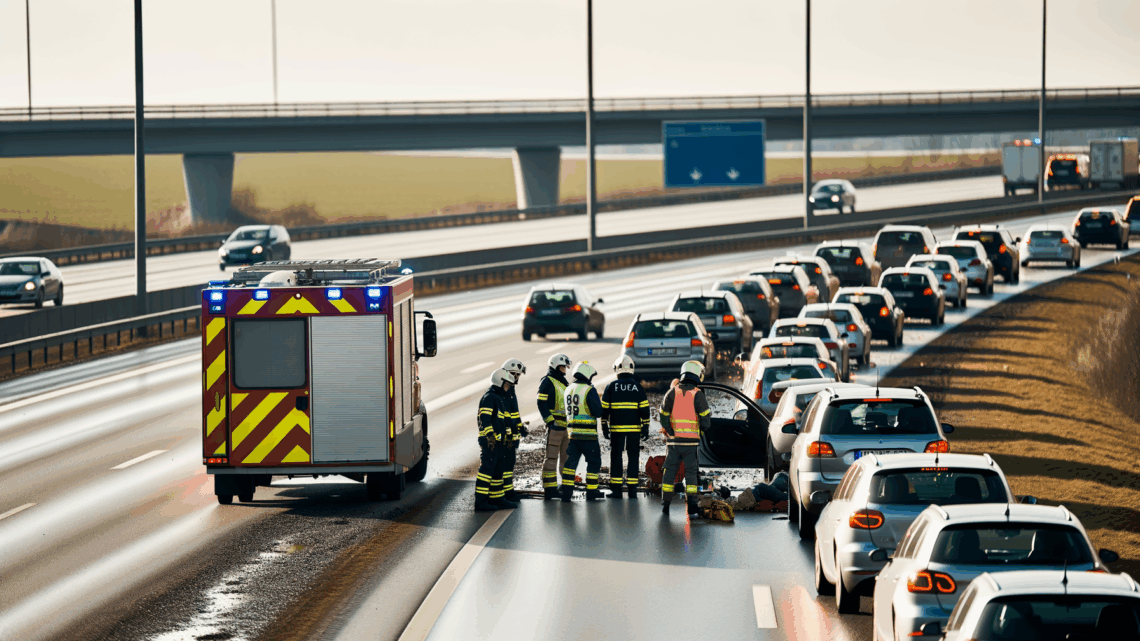 Uheld på E45 ved Horsens skaber omfattende trafikproblemer